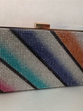 Multicolor Crystal Stripe Evening Clutch
